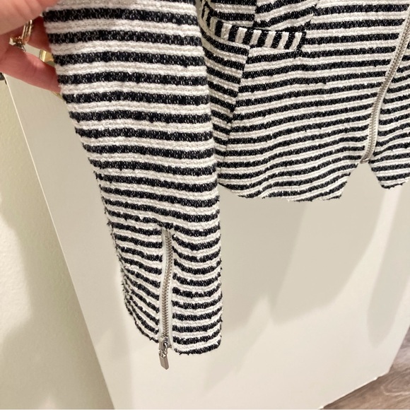 H&M jacket black and white gold metallic striped fitted zip-front blazer - Picture 9 of 16